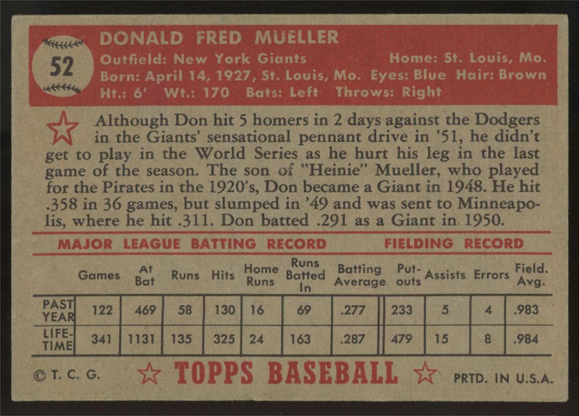 1952 Topps Don Mueller #52 EX