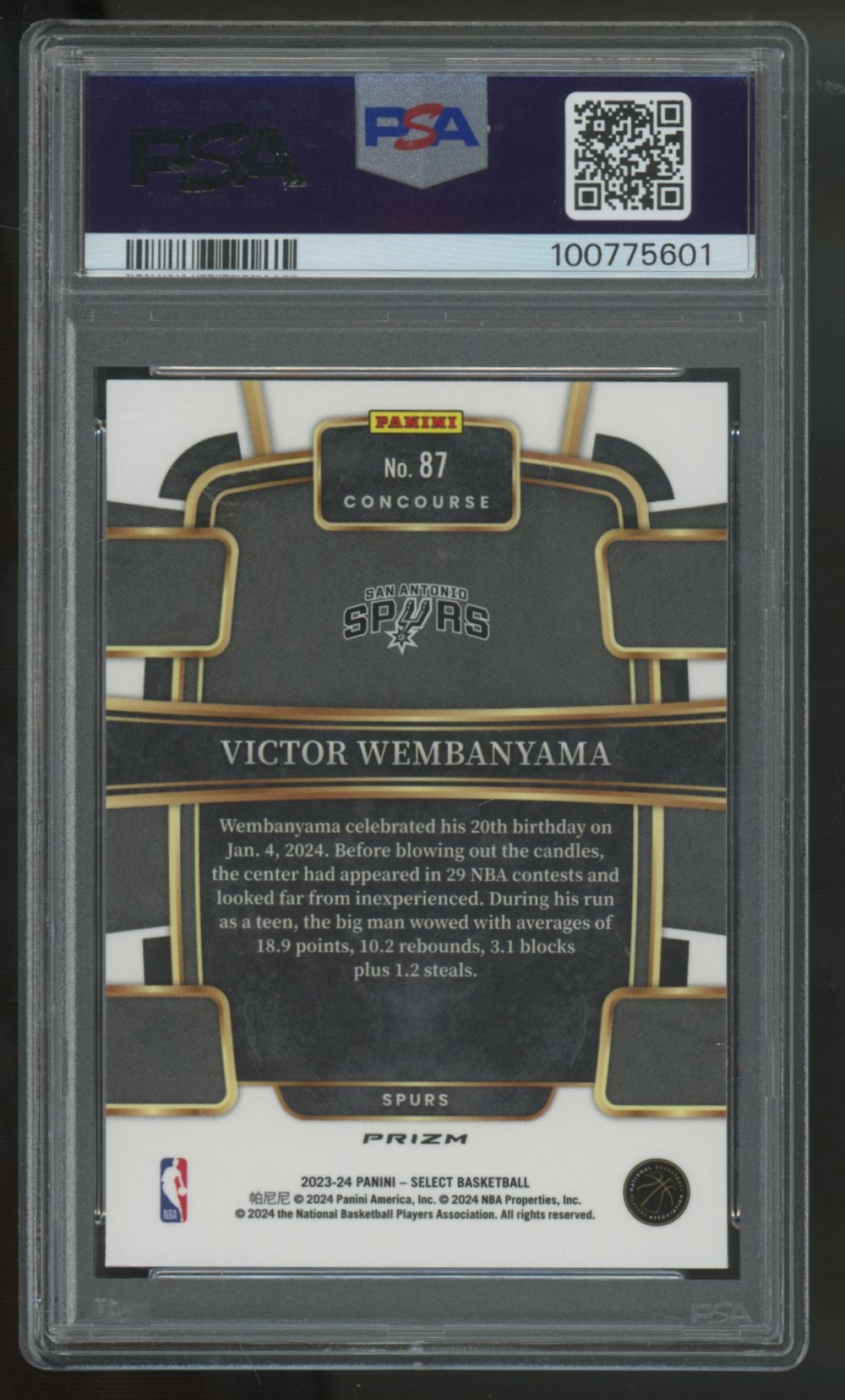 2023-24 Select Victor Wembanyama RC Concourse Orange Flash Prizm #87 PSA 9