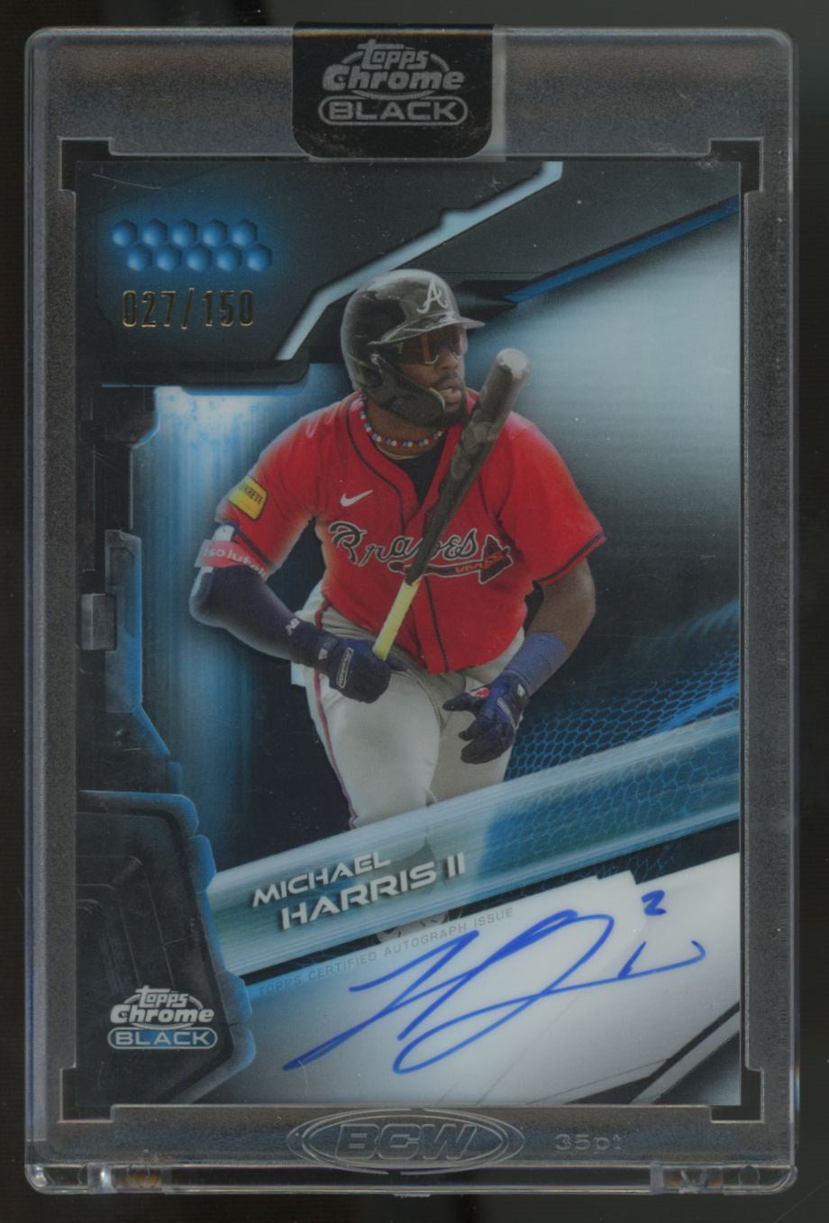 2026 Topps Chrome Black Michael Harris II Blue Refractor Auto /150 #CBA-MHA