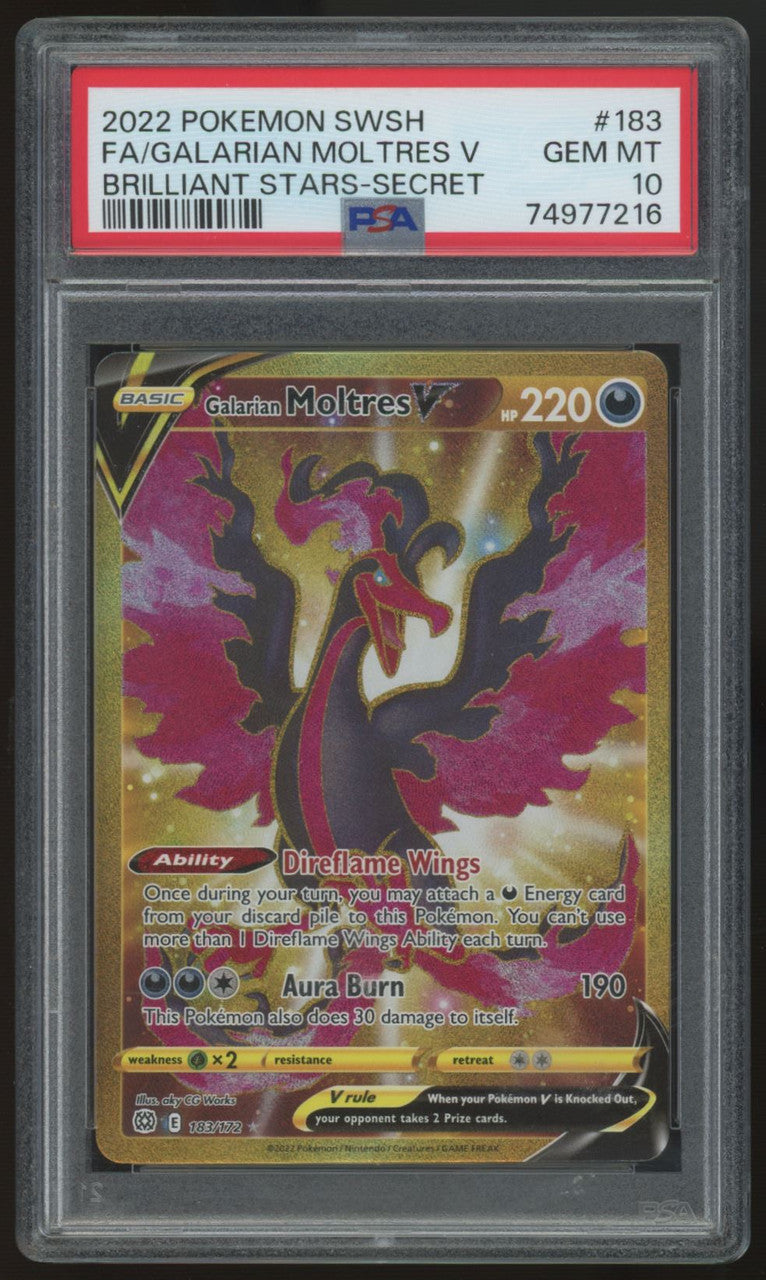 2022 Pokemon Galarian Moltres V Brilliant Stars Secret #183 PSA 10