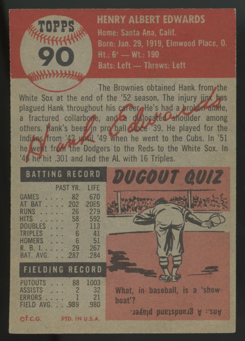1953 Topps Hank Edwards #90 EX/MT