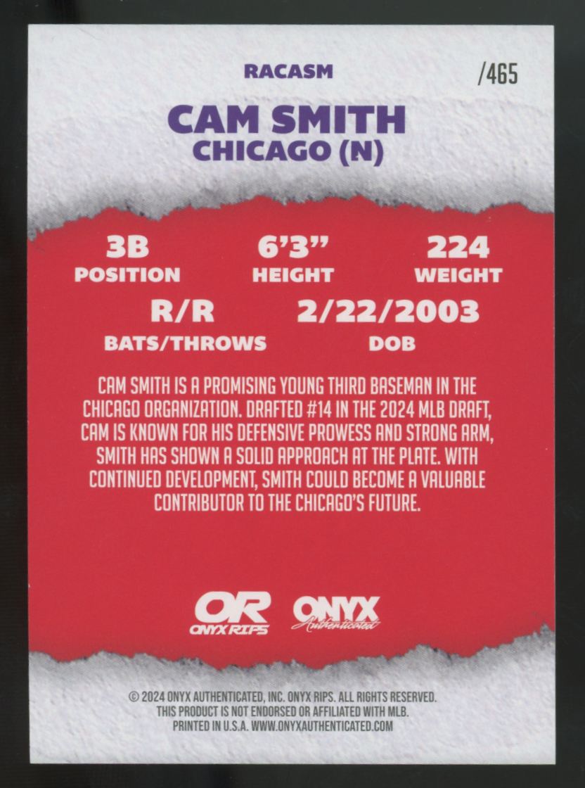 2024 Onyx Rips Cam Smith Red Ice Auto /465 #RACASM "B"