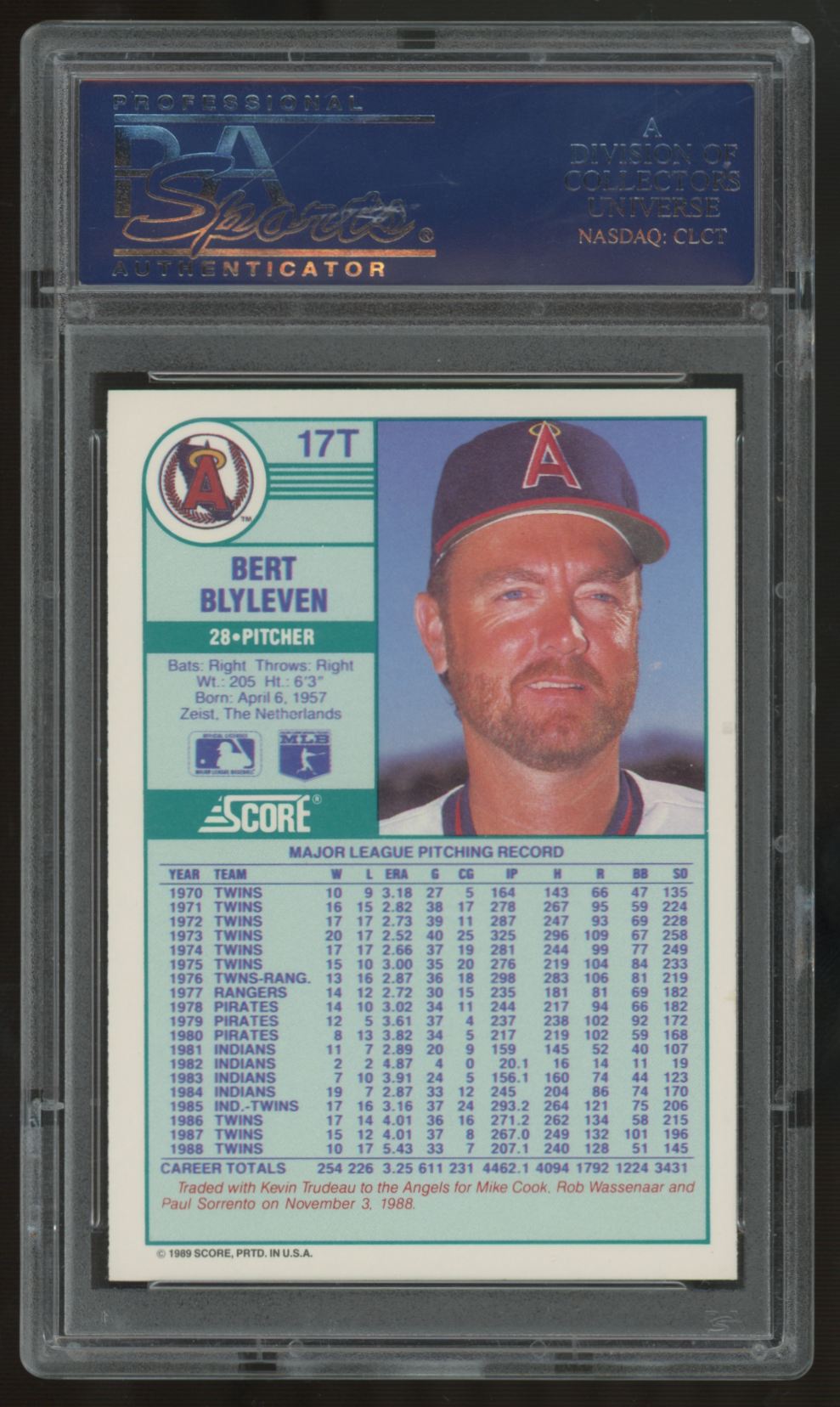 1989 Score Traded Bert Blyleven #17T PSA 10