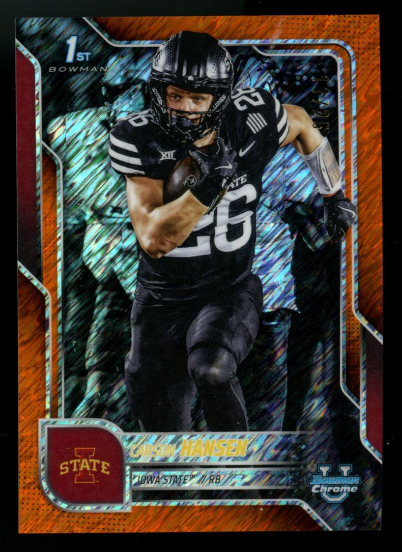 2025 Bowman Chrome University Carson Hansen 1st Orange Shimmer /25 #55