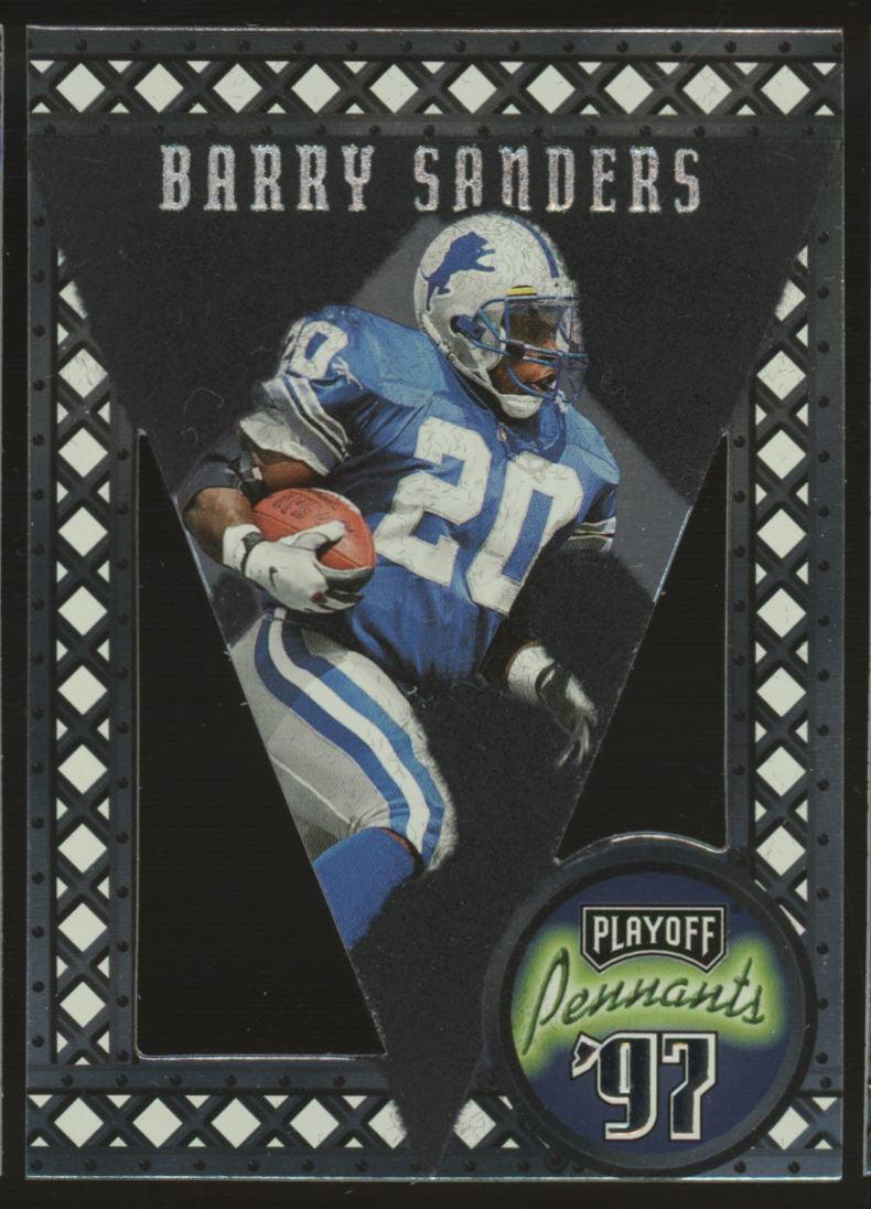 1997 Playoff Pennants Barry Sanders Black Felt #25
