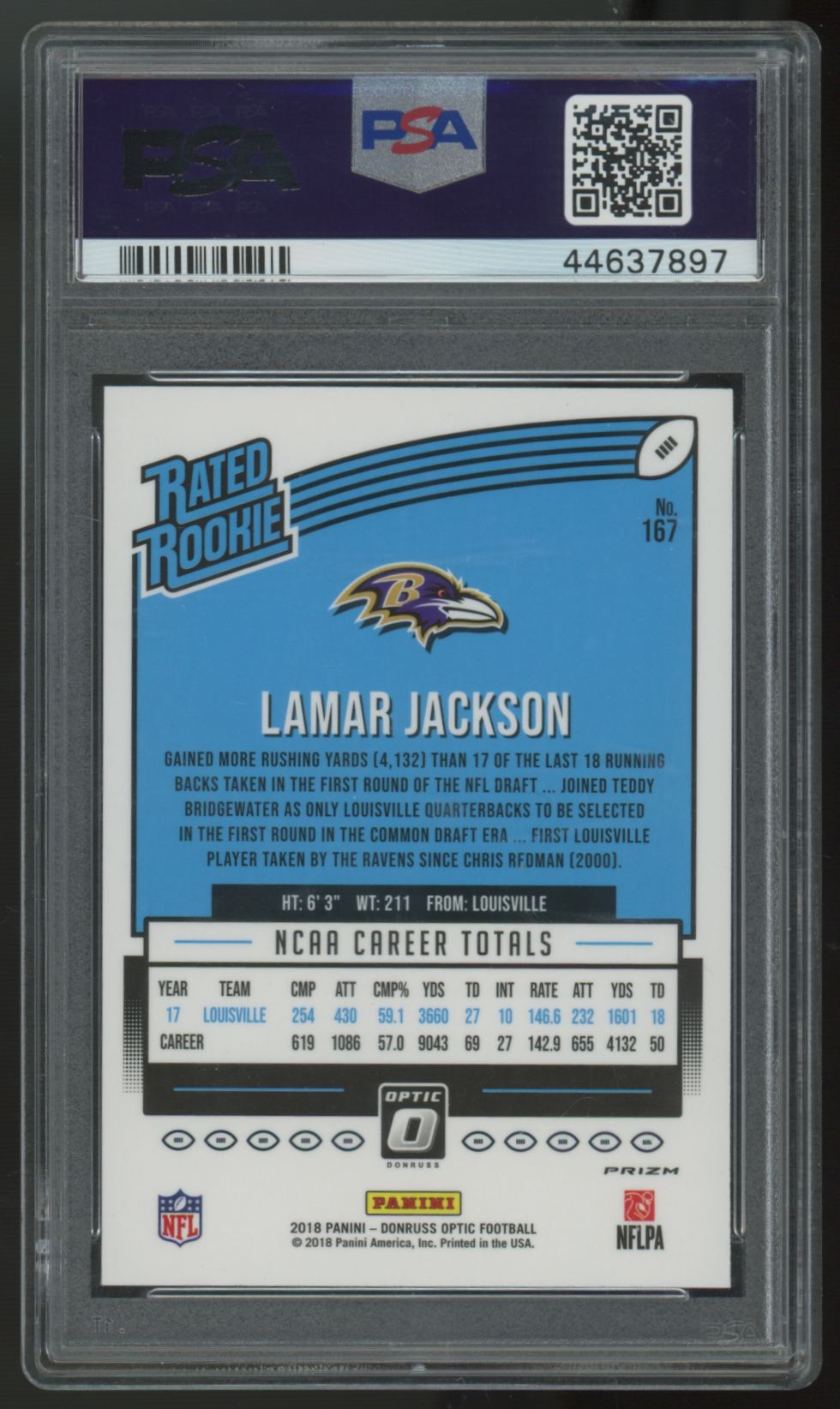 2016 Panini Donruss Optic Lamar Jackson RC Rated Rookie Pink #167 PSA 10