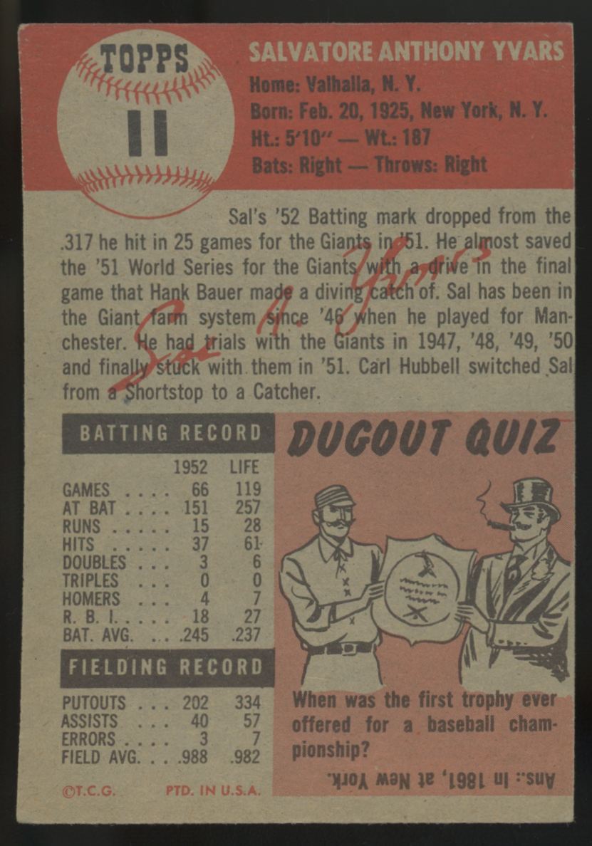1953 Topps Sal Yvars #11 EX (OC)