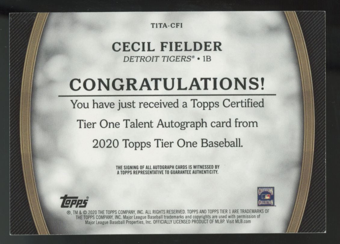 2020 Topps Tier One Cecil Fielder Tier One Talent Auto /299 #TITA-CFI