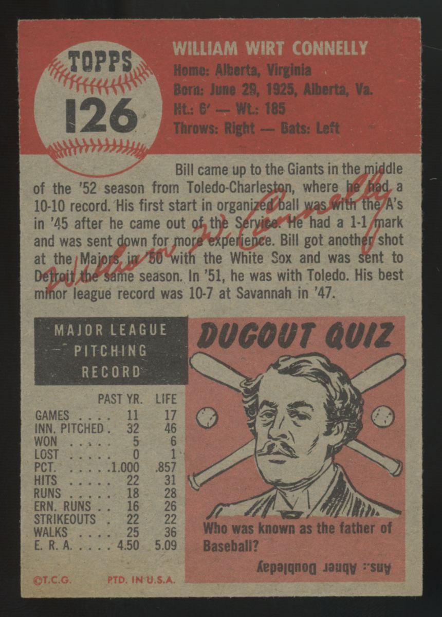 1953 Topps Bill Connelly #126 EX/MT