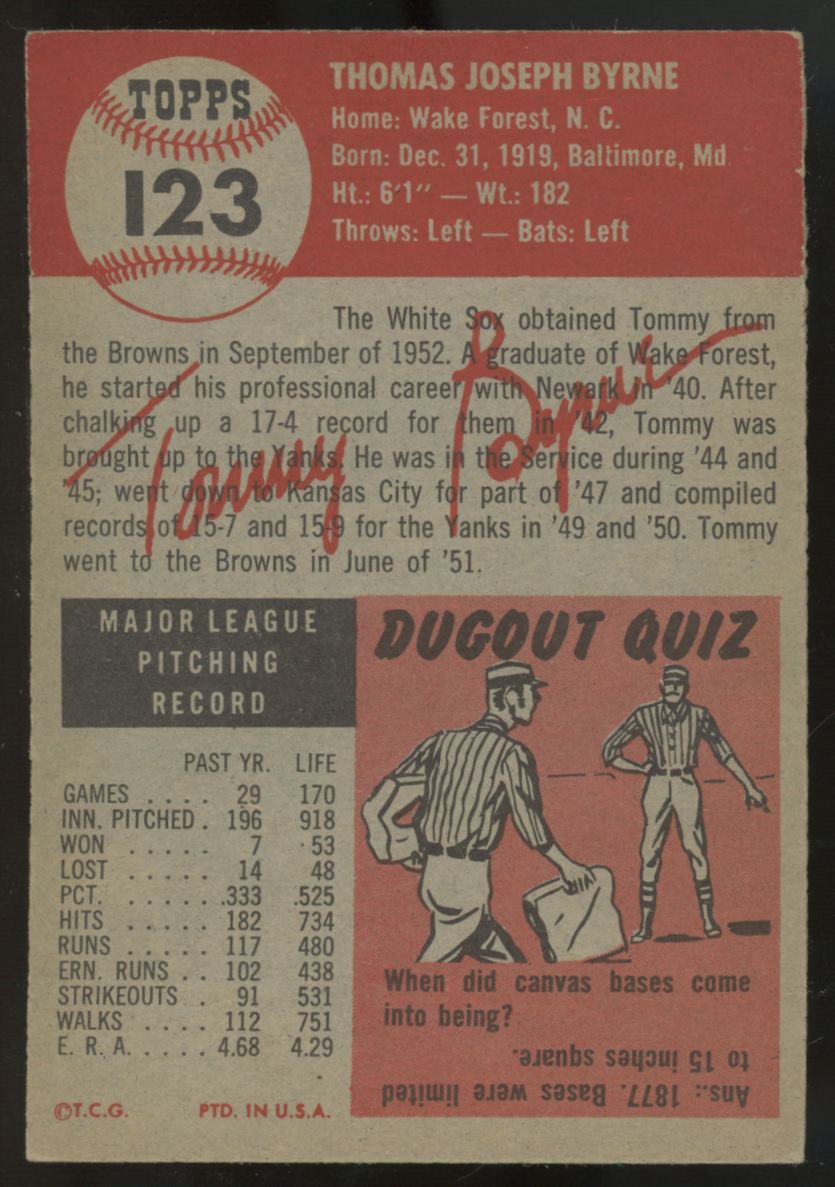 1953 Topps Tommy Byrne #123 EX "A"