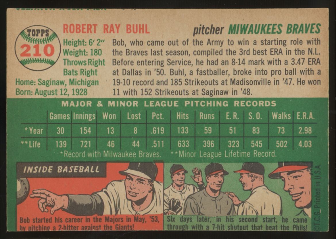 1954 Topps Bob Buhl #210 EX-MT (MC)