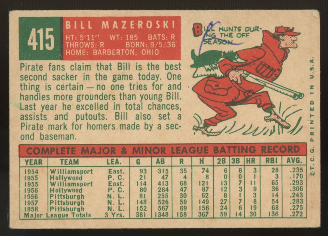 1959 Topps Bill Mazeroski #415 VG - VG/EX