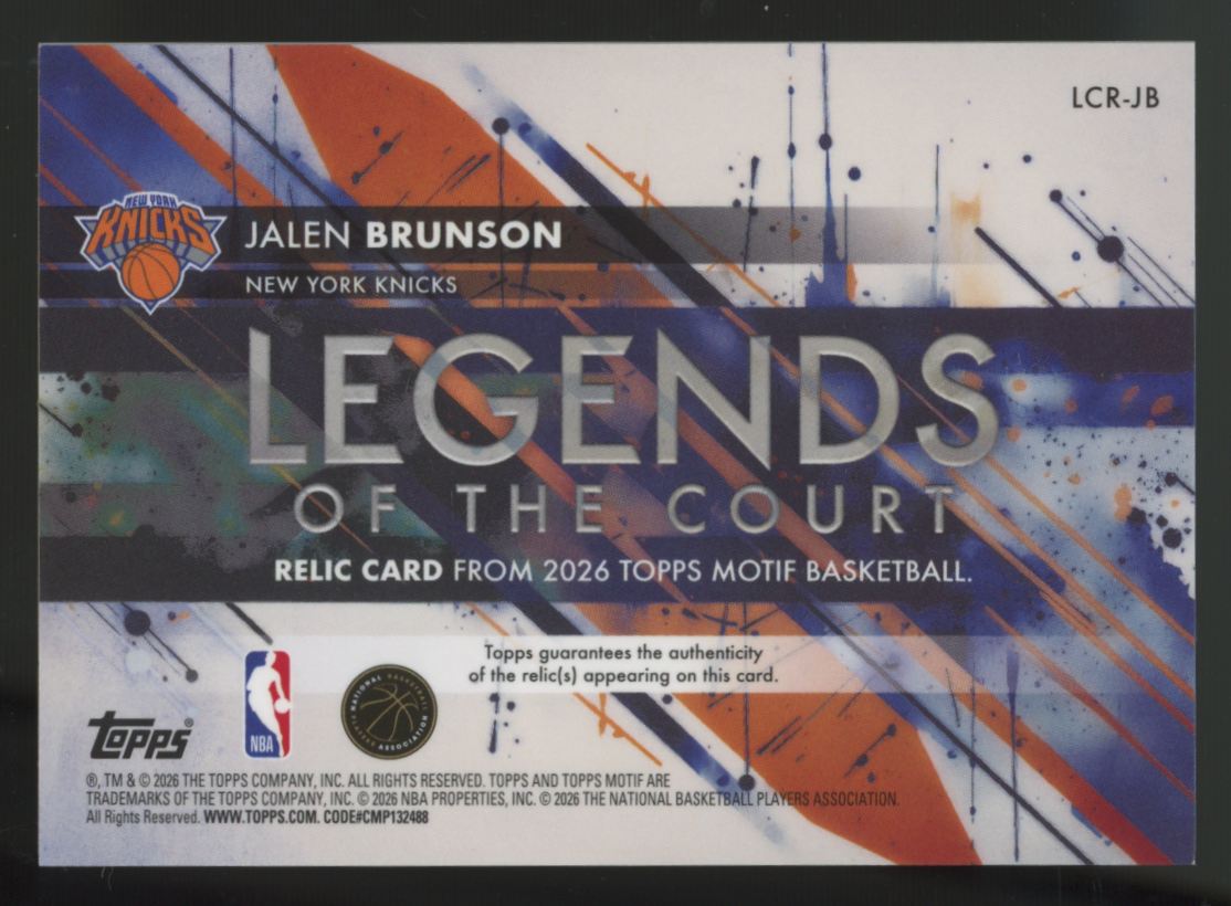 2025-26 Topps Motif Jalen Brunson Blue Legends of the Court Patch /39 #LCR-JB
