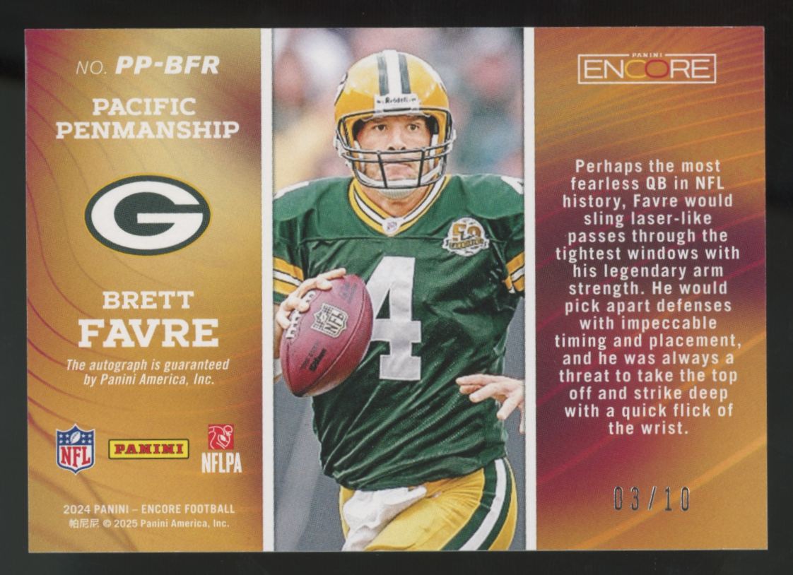 2024 Panini Encore Brett Favre Gold Pacific Penmanship Auto /10 #PP-BFR