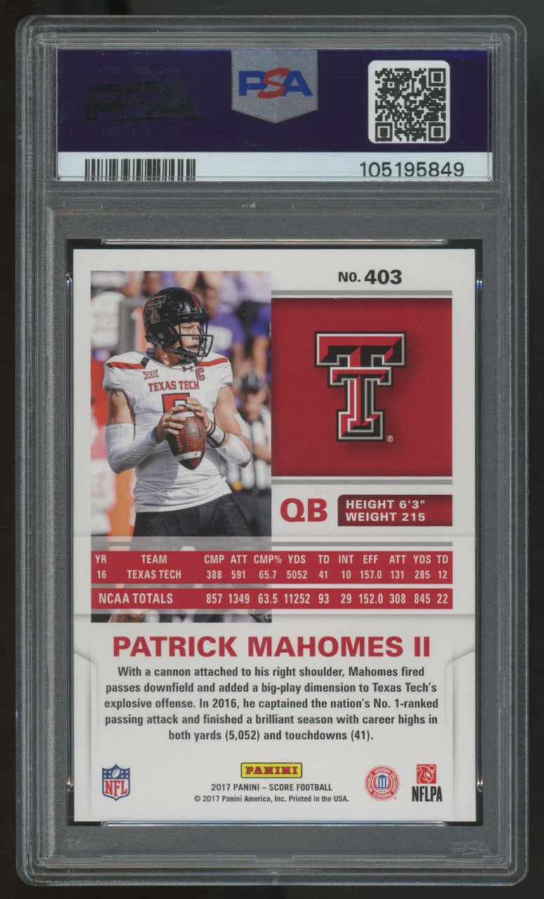 2017 Score Patrick Mahomes RC #403 Red PSA 9