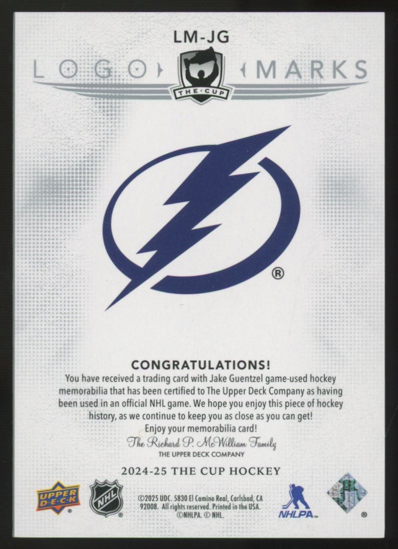2024-25 Upper Deck The Cup Jake Guentzel Logo Marks Patch /99 #LM-JG