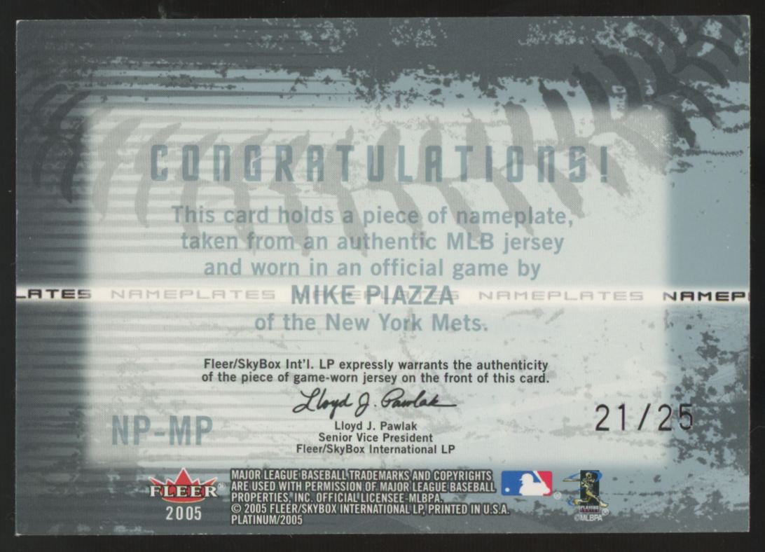2005 Fleer Platinum Mike Piazza Nameplate Patch /25