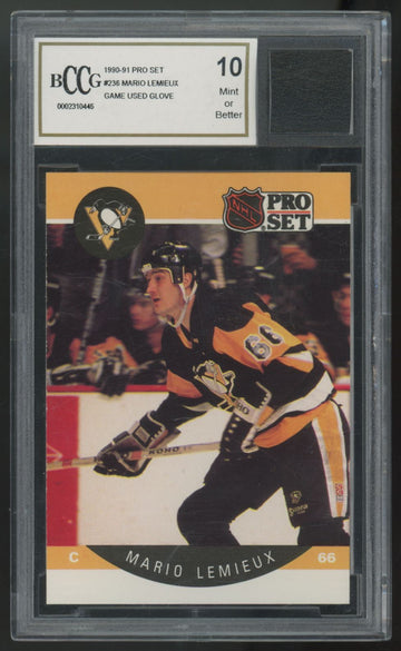 1990-91 Pro Set Mario Lemieux Game Used Glove Patch #236 BCCG 10