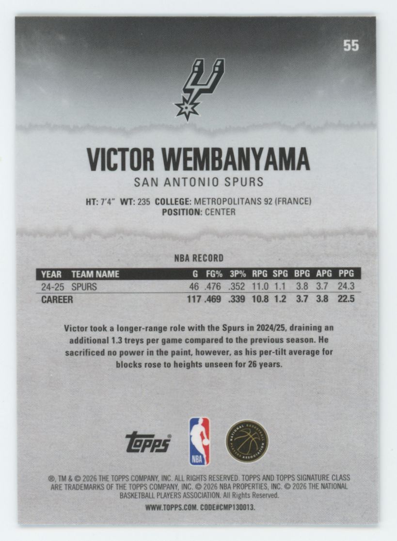 2025-26 Topps Signature Class Victor Wembanyama Chrome Pandora #55