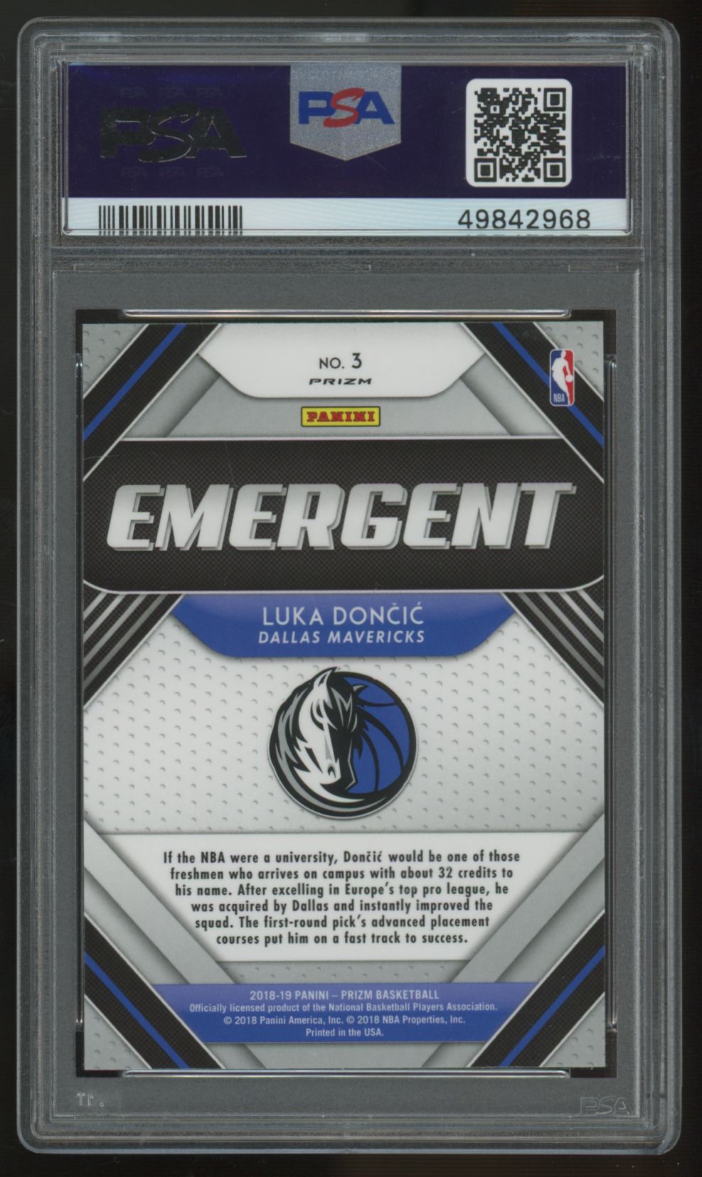 2018-19 Panini Prizm Luka Doncic RC Emergent Green #3 PSA 10