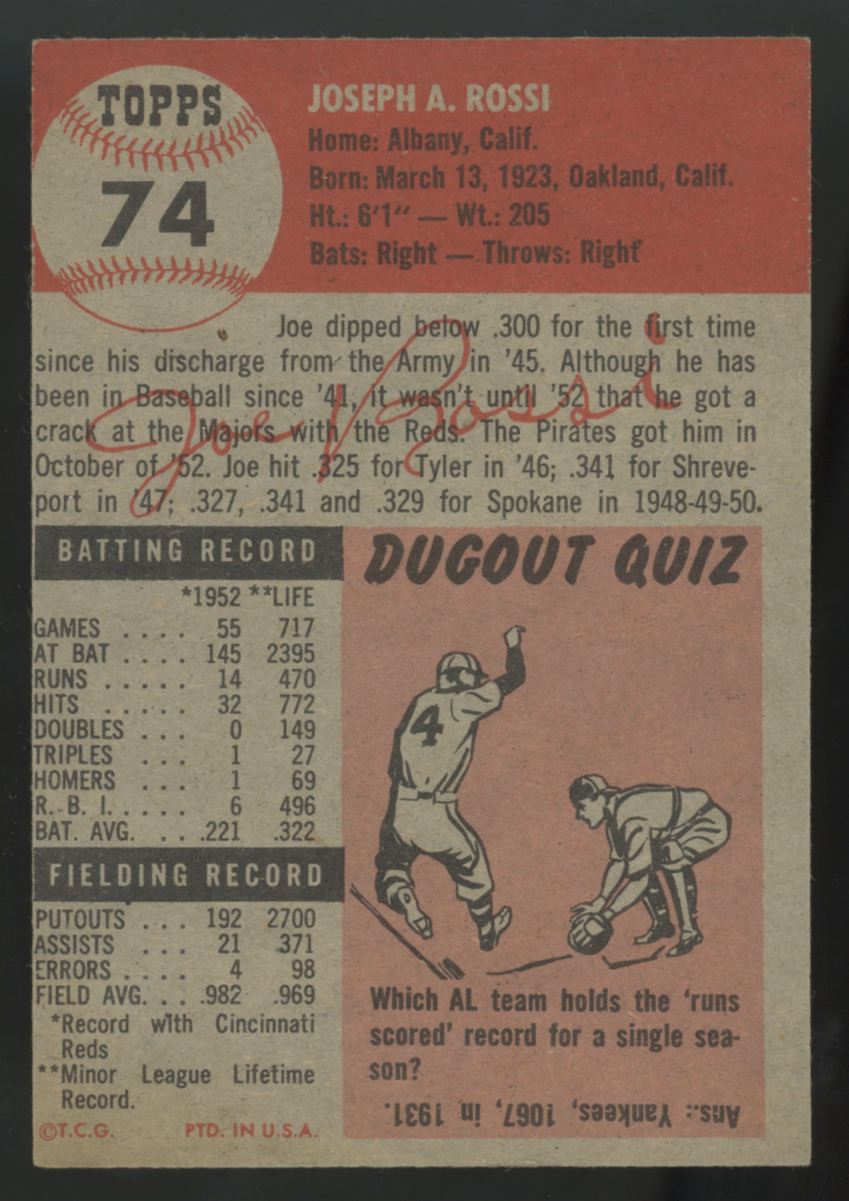 1953 Topps Joe Rossi #74 EX