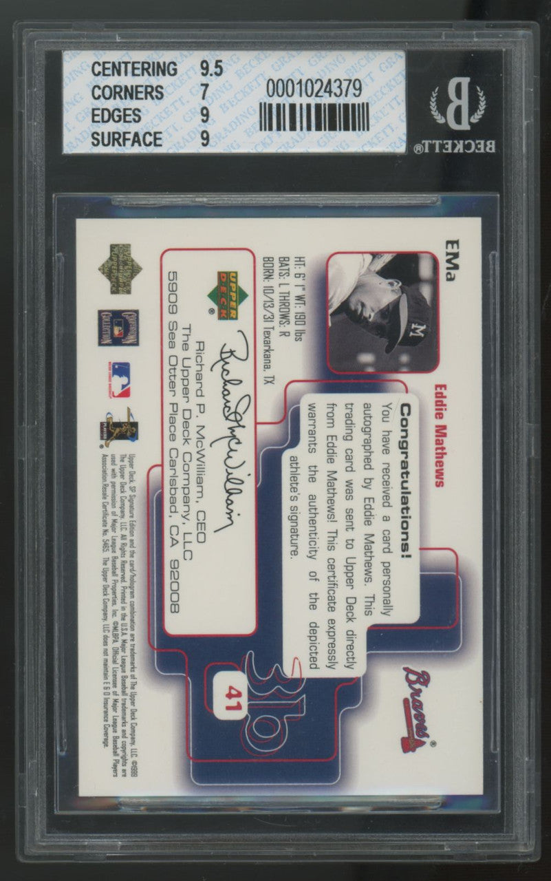 1999 SP Signature Eddie Mathews Auto #EMa BGS 7.5