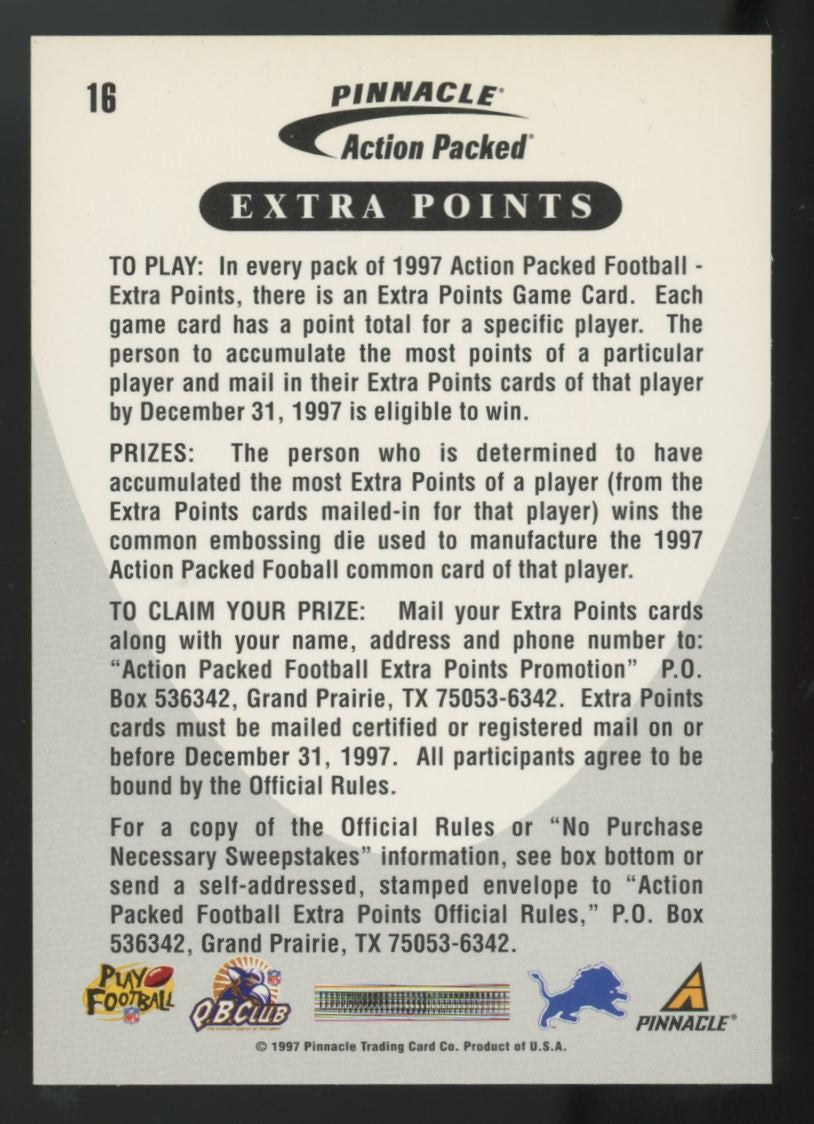 1997 Pinnacle Action Packed Barry Sanders 100 Extra Points #16 "A"