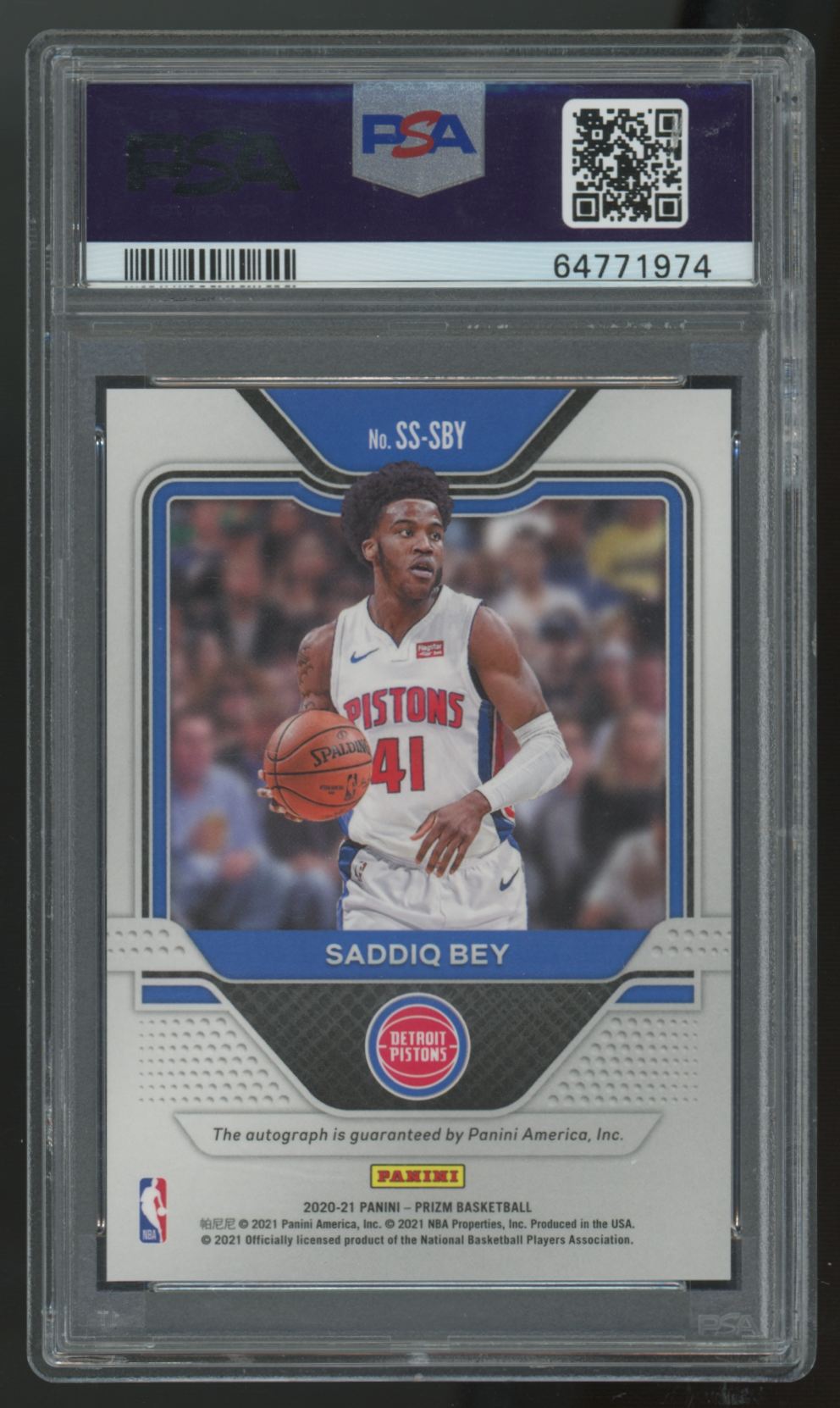 2020-21 Panini Prizm Saddiq Bey RC Sensational Signatures Auto #SS-SBY PSA 10