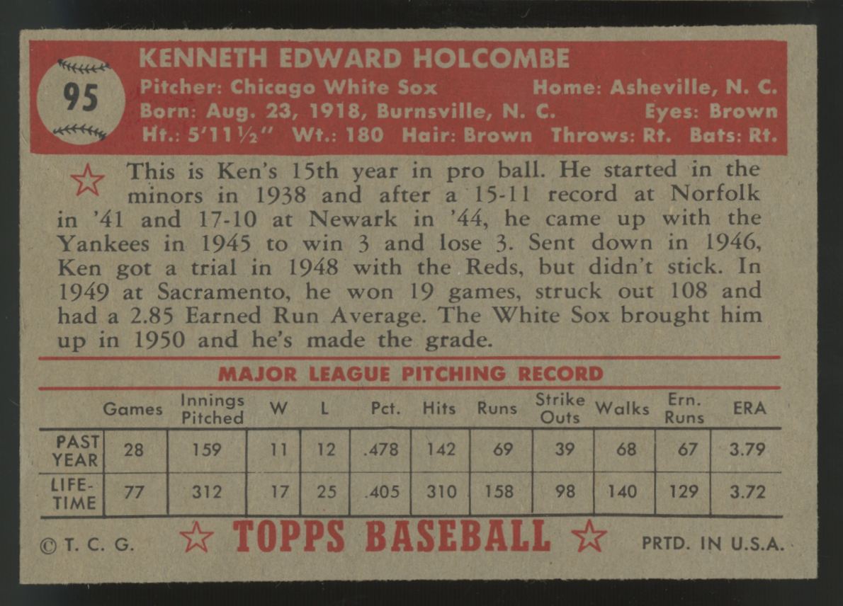 1952 Topps Ken Holcombe #95 VG/EX