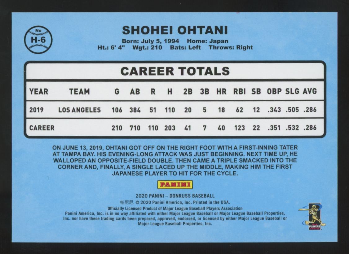 2020 Panini Donruss Shohei Ohtani Silver Highlights /349 #H-6