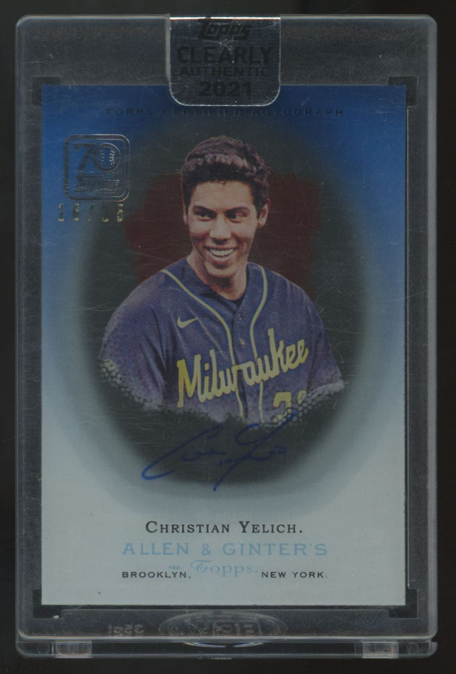 2021 Topps Clearly Authentic Christian Yelich Blue Auto /25 #06AGA-CY