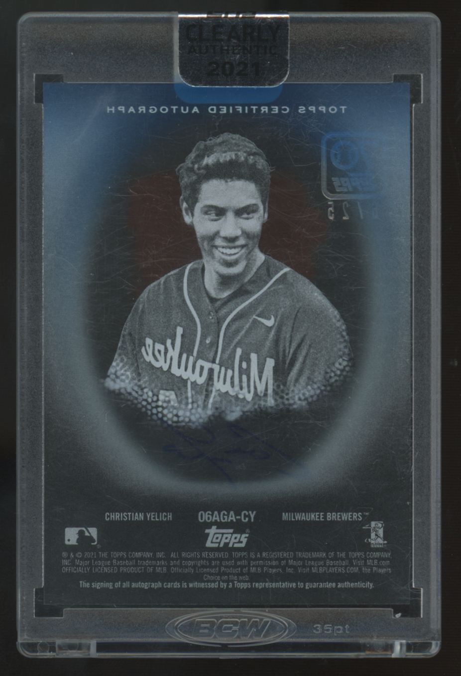 2021 Topps Clearly Authentic Christian Yelich Blue Auto /25 #06AGA-CY
