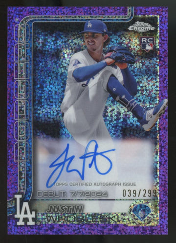 2025 Topps Chrome Update Justin Wrobleski RC Purple Speckle Debut Auto /299