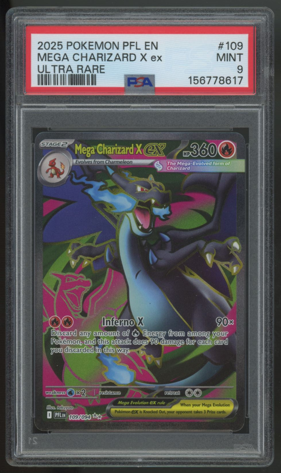 2025 Pokemon Mega Charizard X ex Phantasmal Flames Ultra Rare #109 PSA 9 (B)