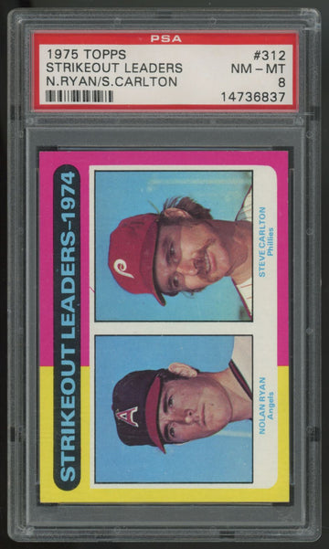 1975 Topps Nolan Ryan/Steve Carlton Strikeout Leaders #312 PSA 8