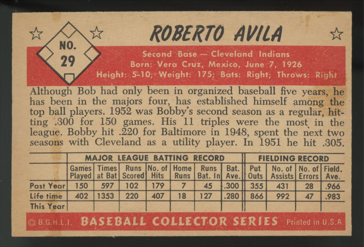 1953 Bowman Color Roberto Avila #29 VG/EX