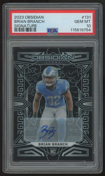 2023 Panini Obsidian Brian Branch RC Auto #131 PSA 10
