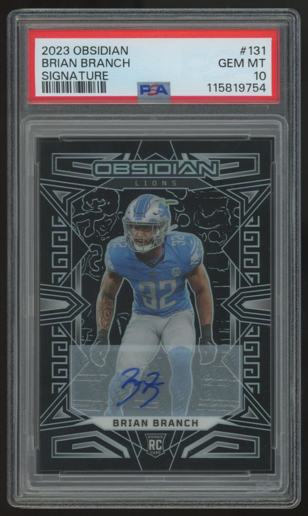 2023 Panini Obsidian Brian Branch RC Auto #131 PSA 10