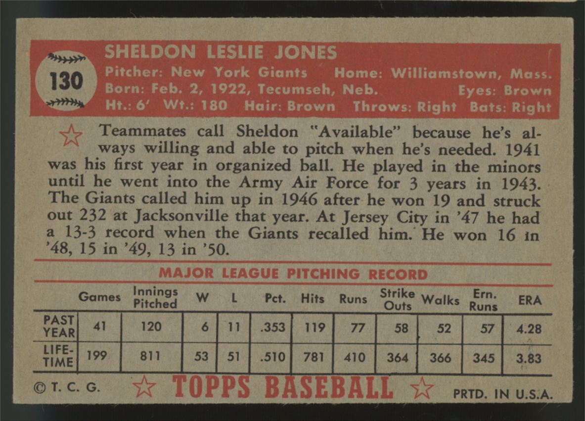 1952 Topps Sheldon Jones #130 EX