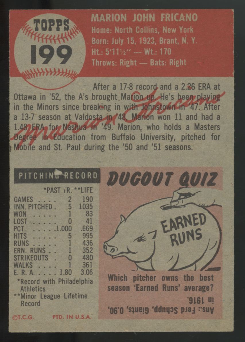 1953 Topps Marion Fricano RC #199 NM