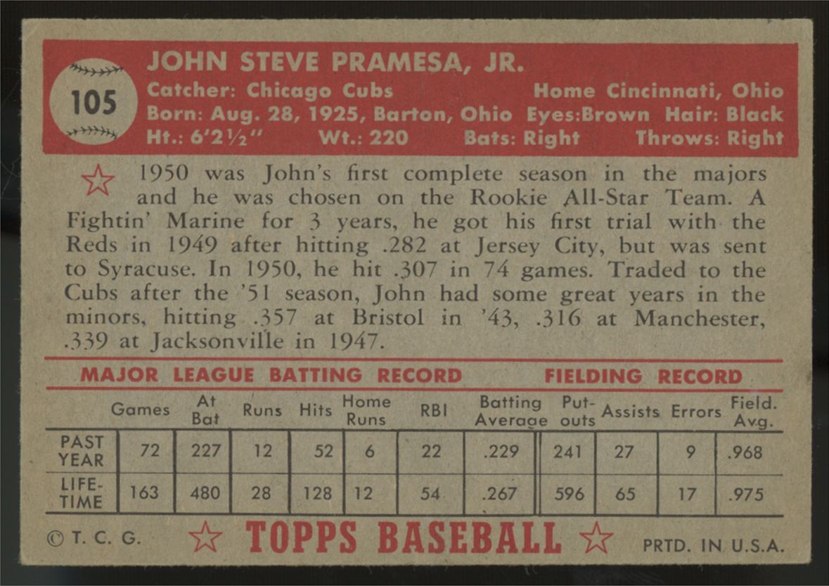 1952 Topps John  Pramesa #105 EX