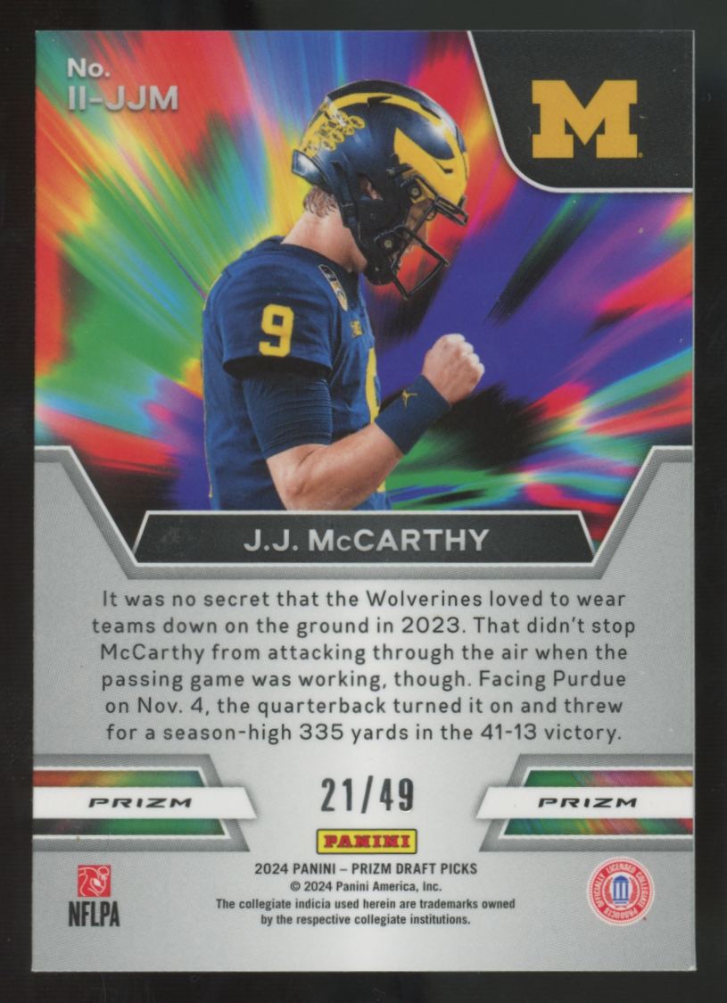 2024 Panini Prizm Draft J.J. McCarthy RC Red Flash Instant Impact /49 #II-JJM