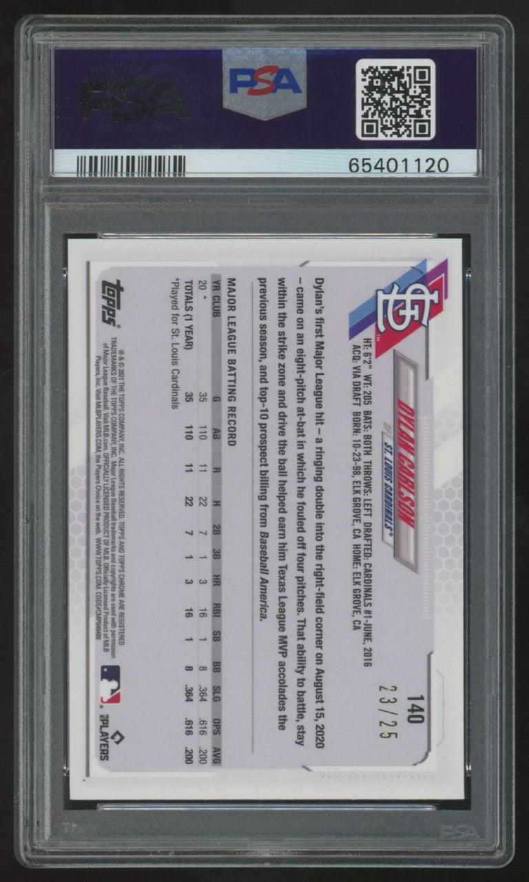 2021 Topps Chrome Ben Baller Dylan Carlson RC Orange Refractor /25 #140 PSA 10