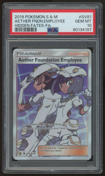 2019 Pokemon Aether Foundation Employee Hidden Fates Full Art #SV81 PSA 10