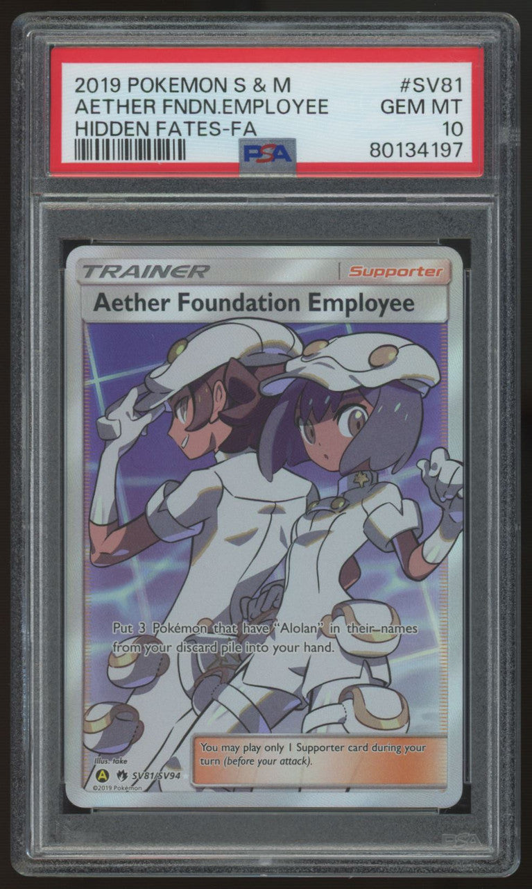 2019 Pokemon Aether Foundation Employee Hidden Fates Full Art #SV81 PSA 10