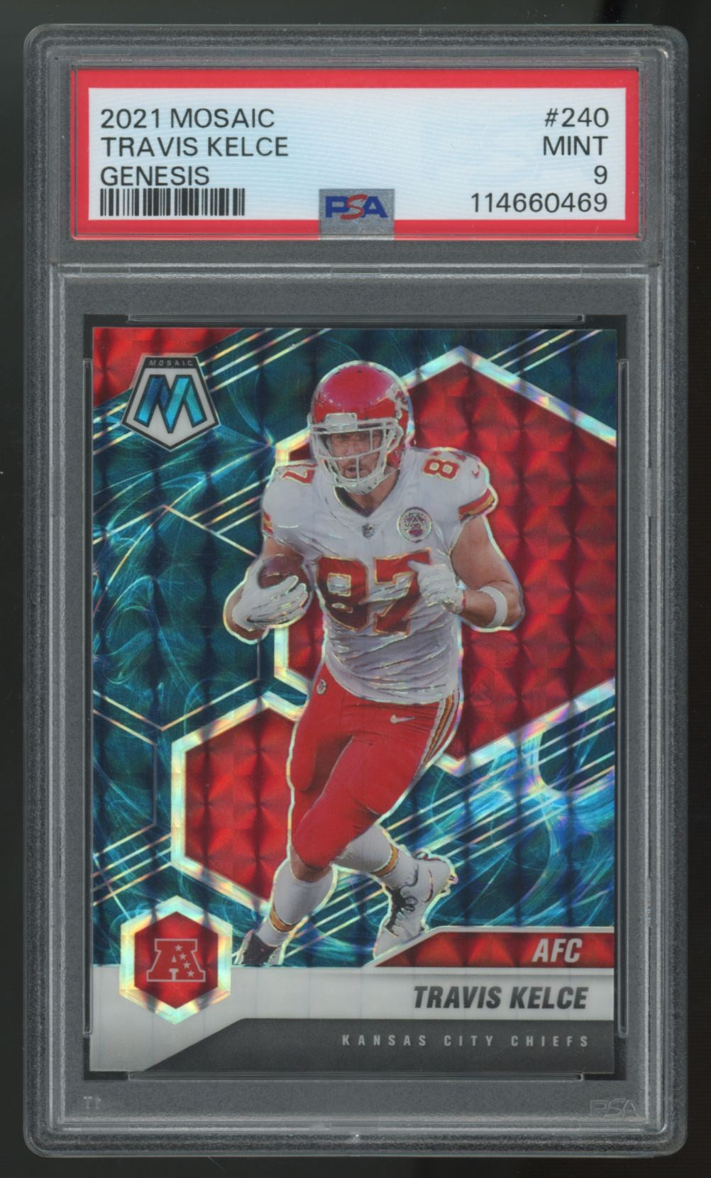 2021 Panini Mosaic Travis Kelce Genesis SSP #240 PSA 9