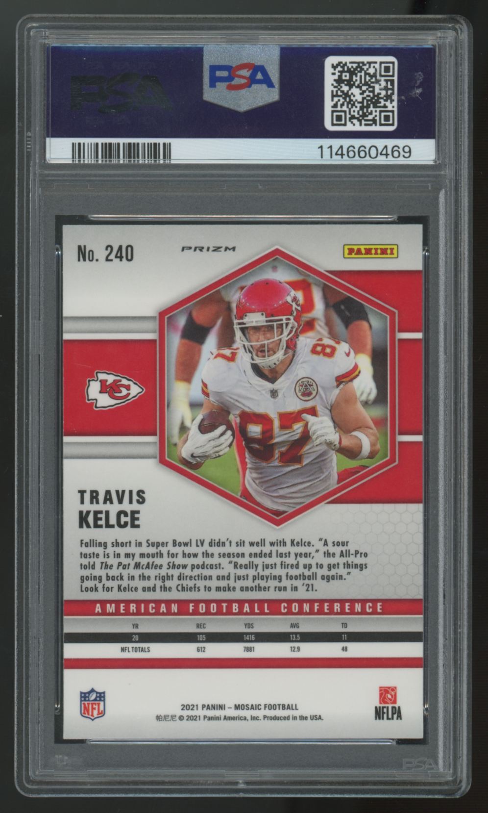 2021 Panini Mosaic Travis Kelce Genesis SSP #240 PSA 9