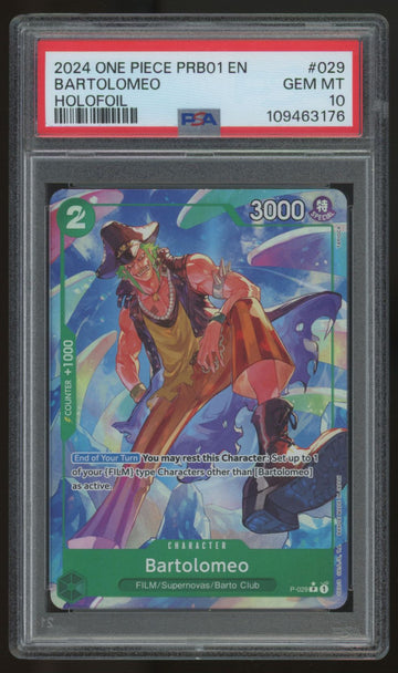 2024 One Piece Bartolomeo PRB01 Holo #029 PSA 10
