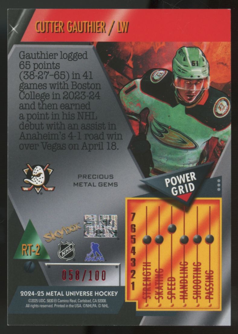 2024-25 Skybox Metal Universe Cutter Gauthier RC Precious Metal Gems Red /100