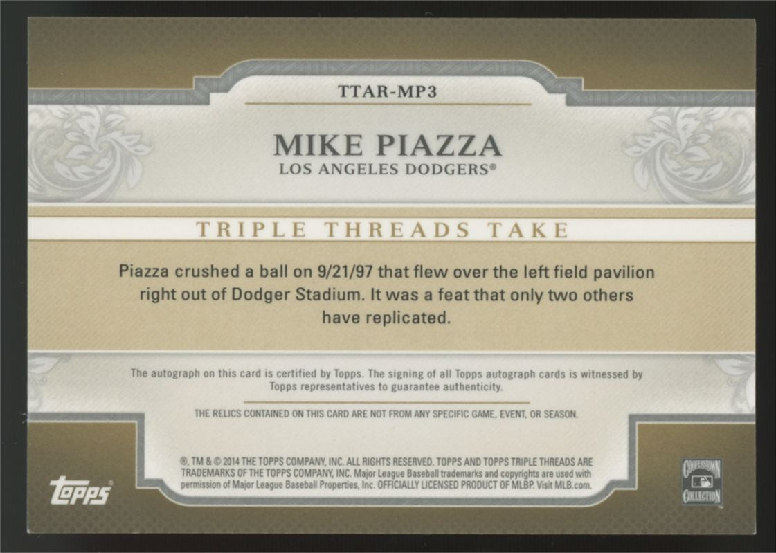 2014 Topps Triple Threads Mike Piazza Triple Relic Auto /9 #TTAR-MP3